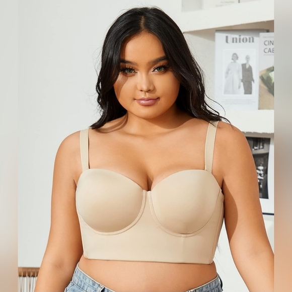 Xuvozta Women's Longline Strapless Bra Full Coverage Minimizer Bra Hide Back Fat - Picture 5 of 7